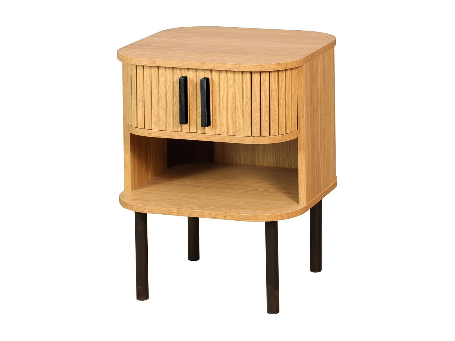 Table de nuit en lamelles bois et métal Kyoto