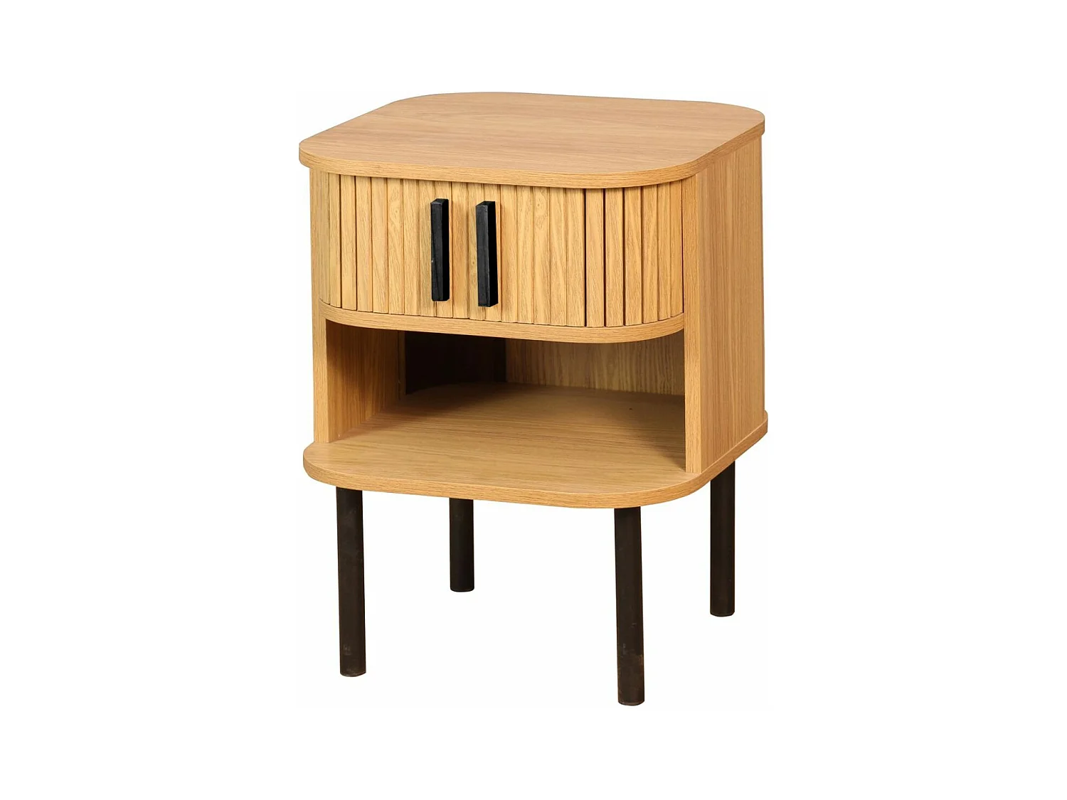 Table de nuit en lamelles bois et métal Kyoto