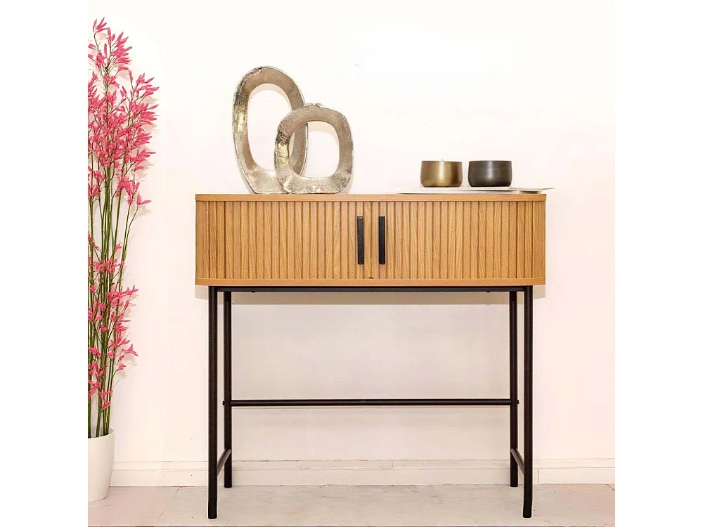 Console en bois et métal à lamelles Kyoto