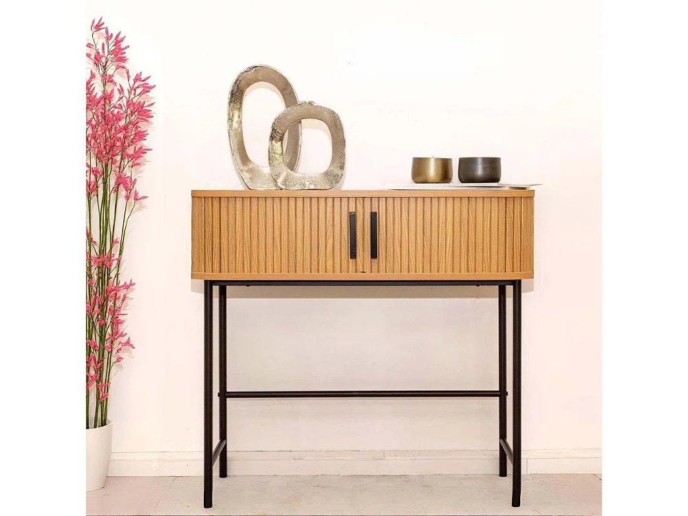 Console en bois et métal à lamelles Kyoto