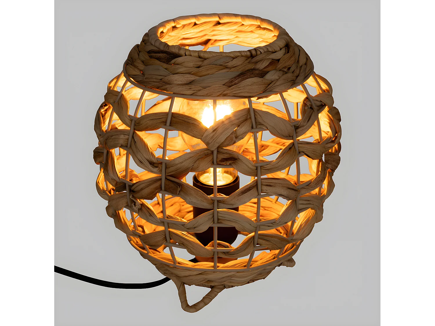 Lampe à poser en métal et fibre naturelle H 20 cm