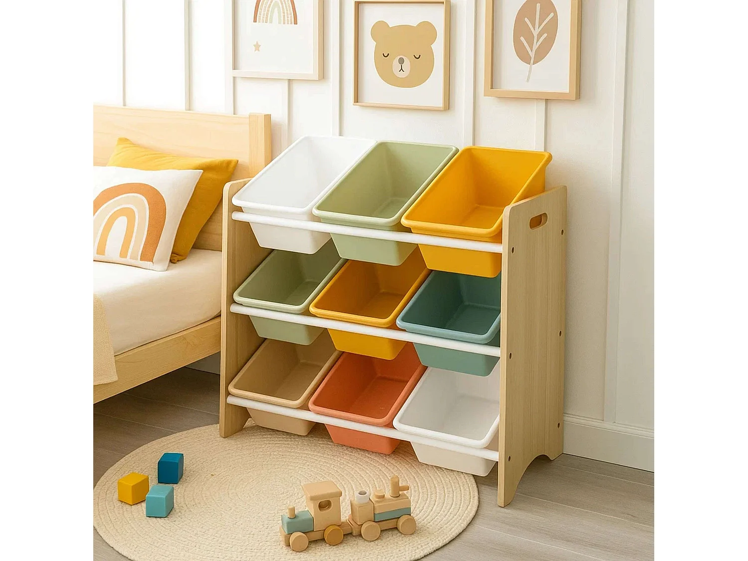 Prateleira Infantil Play 9 Bandejas Carvalho Branco 60x66x30 cm