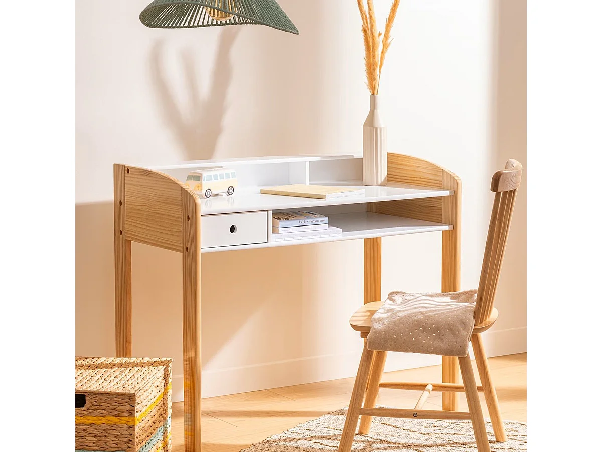 Bureau enfant primaire en Bois Blanc et Naturel H 85 cm