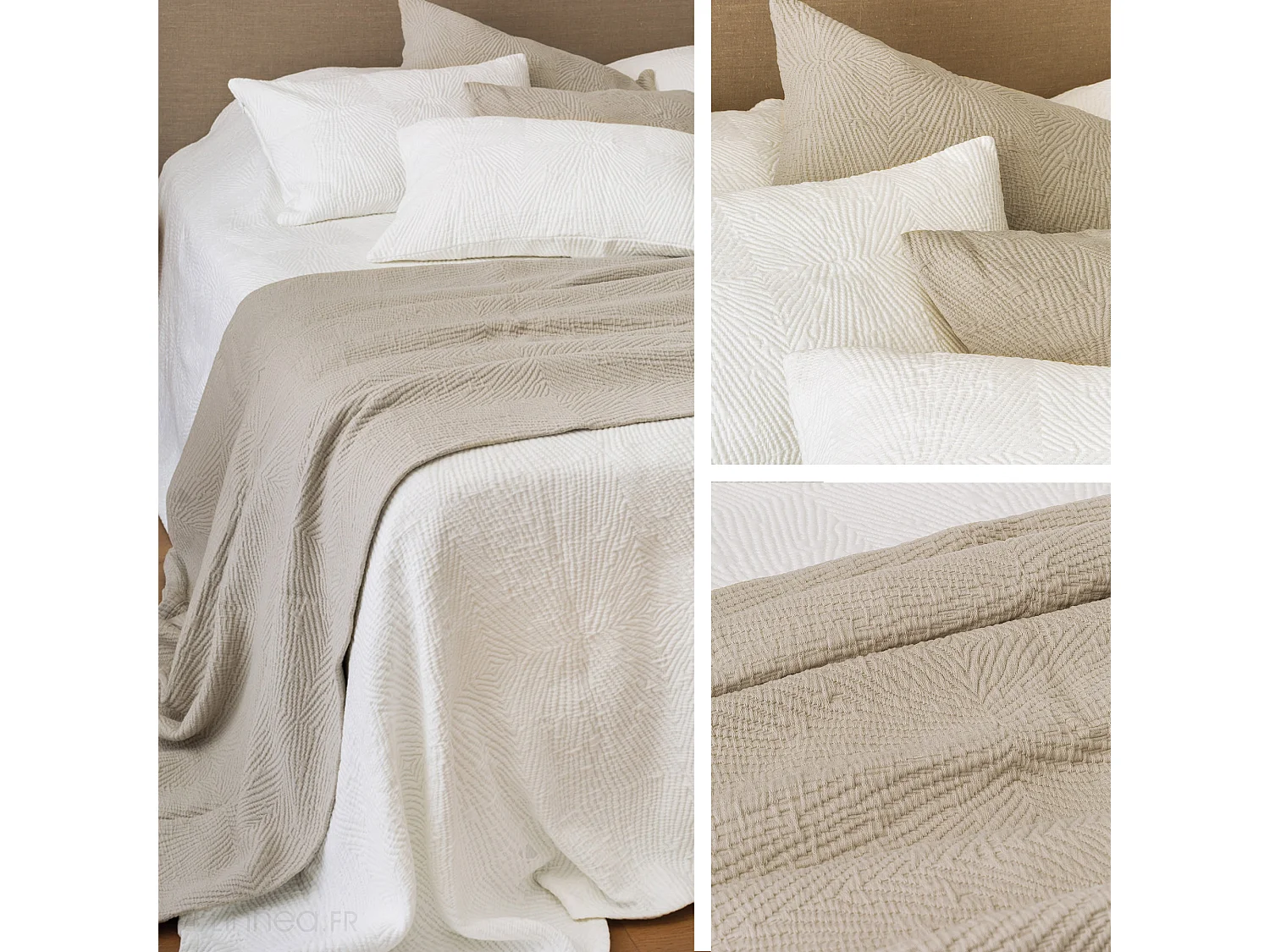 Dessus de lit 230x250 cm TOSCANE coton stone-washed blanc gaufré