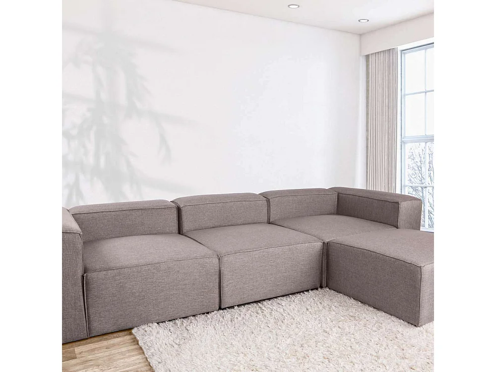 Canapé d'angle à droite Biglo Tissu Marron clair