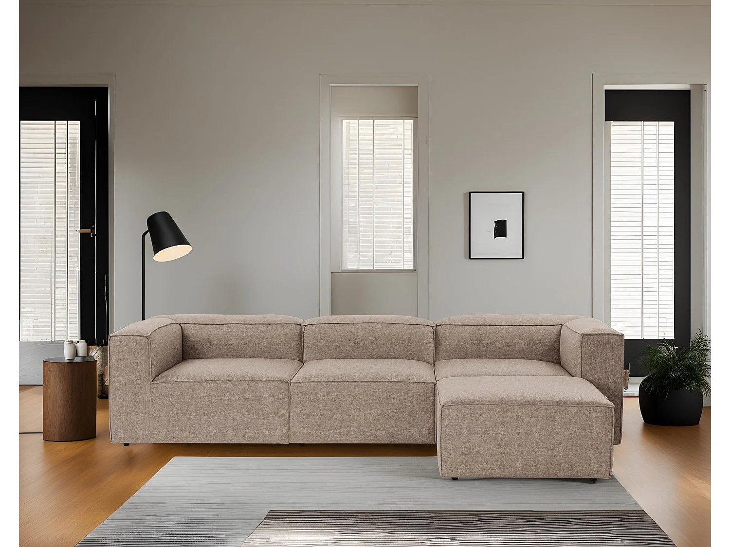 Canapé d'angle à droite Biglo Tissu Marron clair