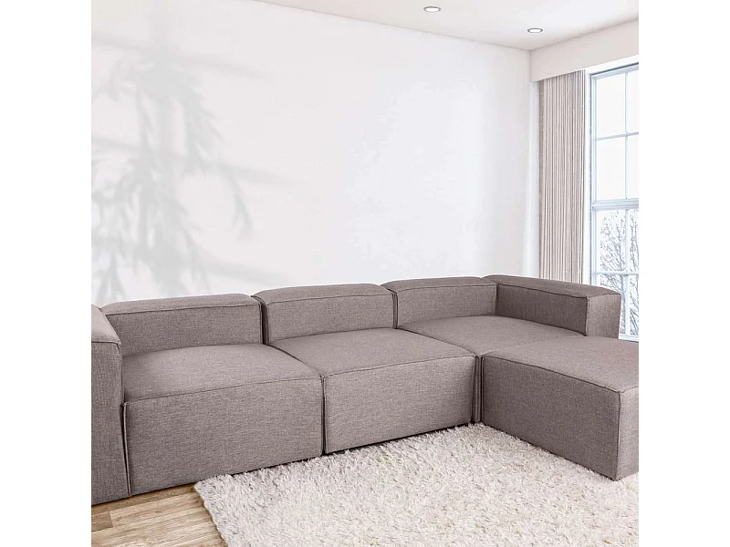 Canapé d'angle à droite Biglo Tissu Marron clair