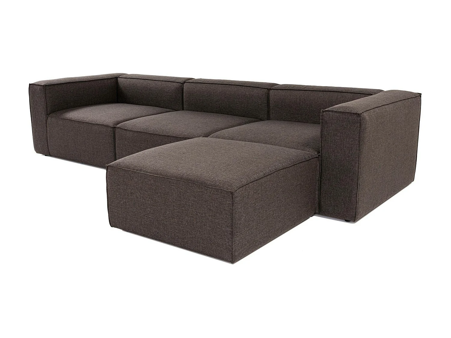 Canapé d'angle à droite Biglo Tissu Marron foncé