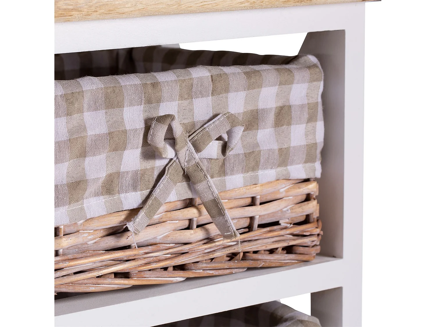 Table de chevet PERUGIA table de nuit 2 paniers en bois de paulownia style shabby chic vintage rustique campagnard blanc et brun