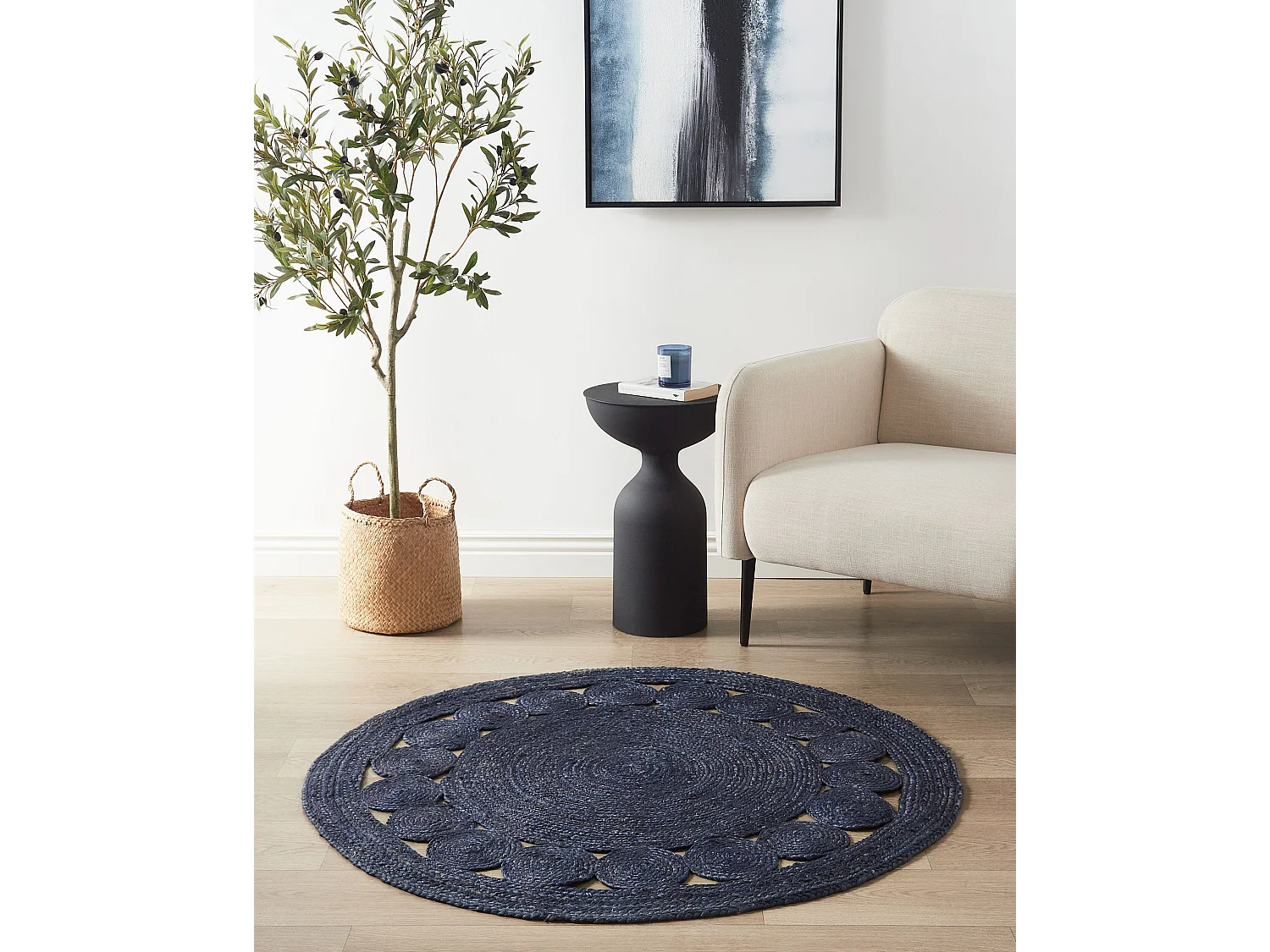 Tapis KOYUNLU ø 120 cm Jute Bleu foncé