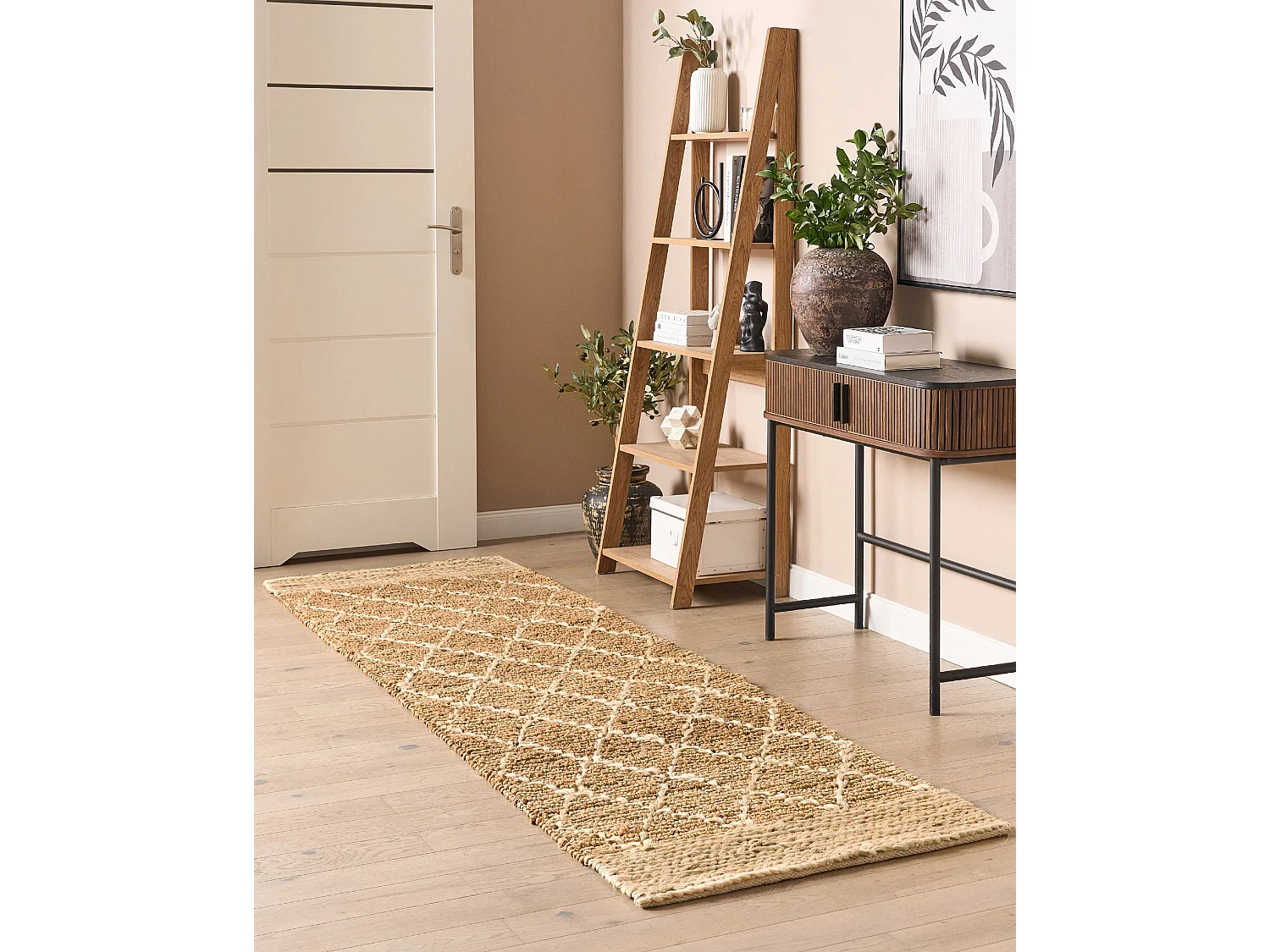 Teppich Jute beige 80 x 300 cm geometrisches Muster Kurzflor ZORAVA