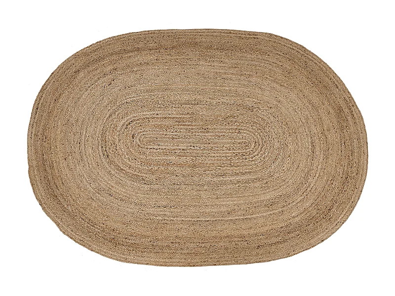 Teppich Jute beige 160x230 cm oval handgewebt Naturfaser Boho Kurzflor Demirci