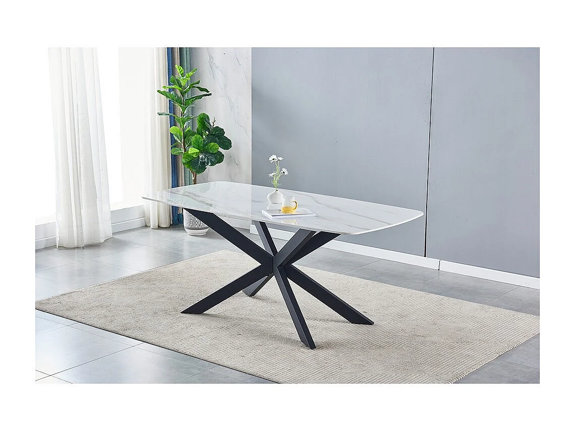 Keramische eettafel - hoogglans wit - marmerpatroon - KERENTA