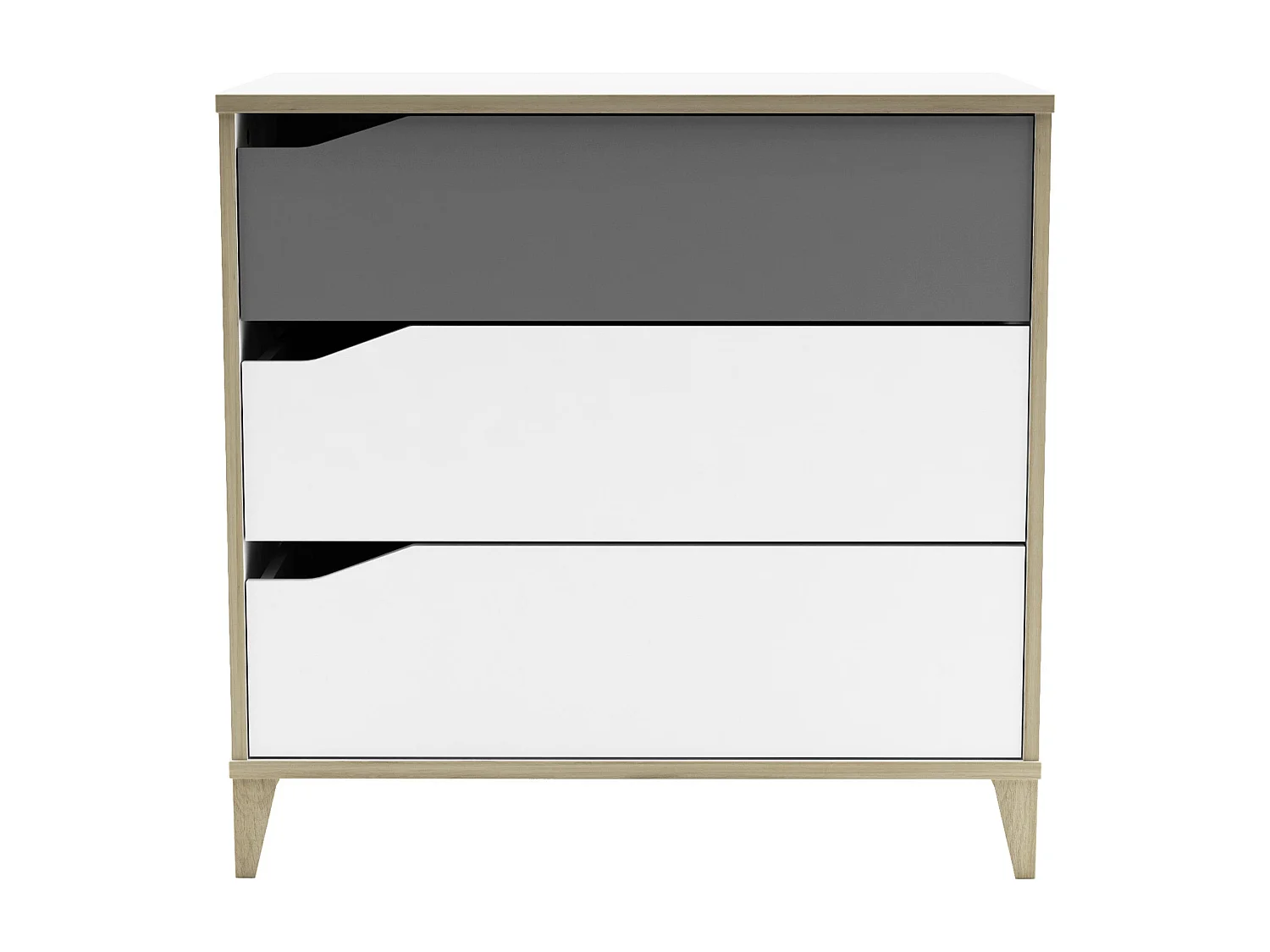 Cómoda 2 + 1 cajones - GENIUS - Blanco y Gris - 78,3 x 42,6 x 75,9 cm - DEMEYERE