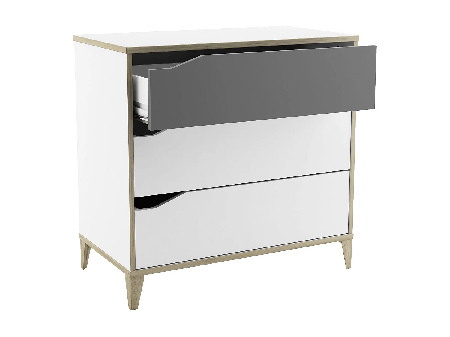 Cómoda 2 + 1 cajones - GENIUS - Blanco y Gris - 78,3 x 42,6 x 75,9 cm - DEMEYERE