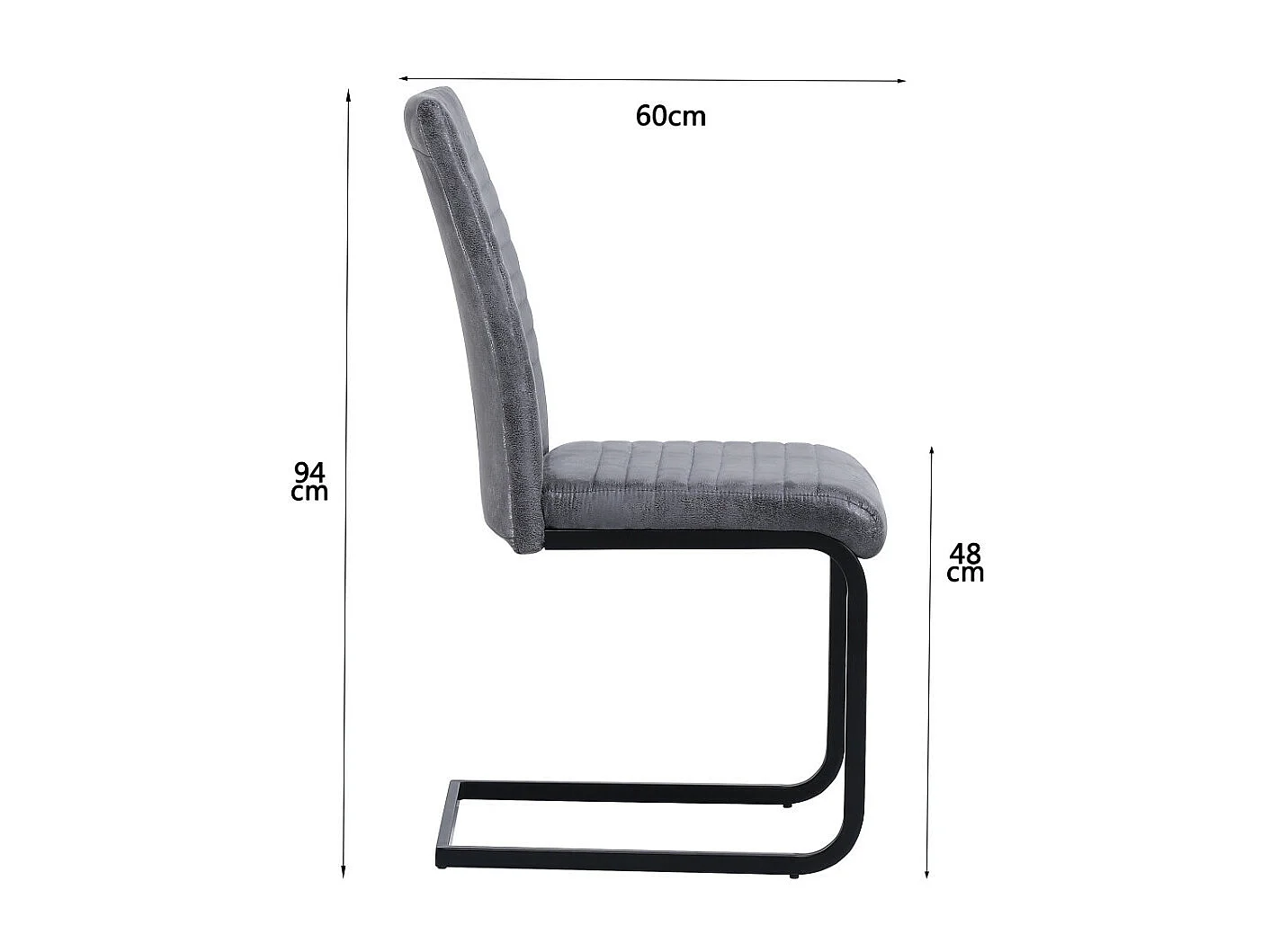 Esszimmerstuhl 4er-Set - Stoff & Schwarzes Metall - Grau - TIBER