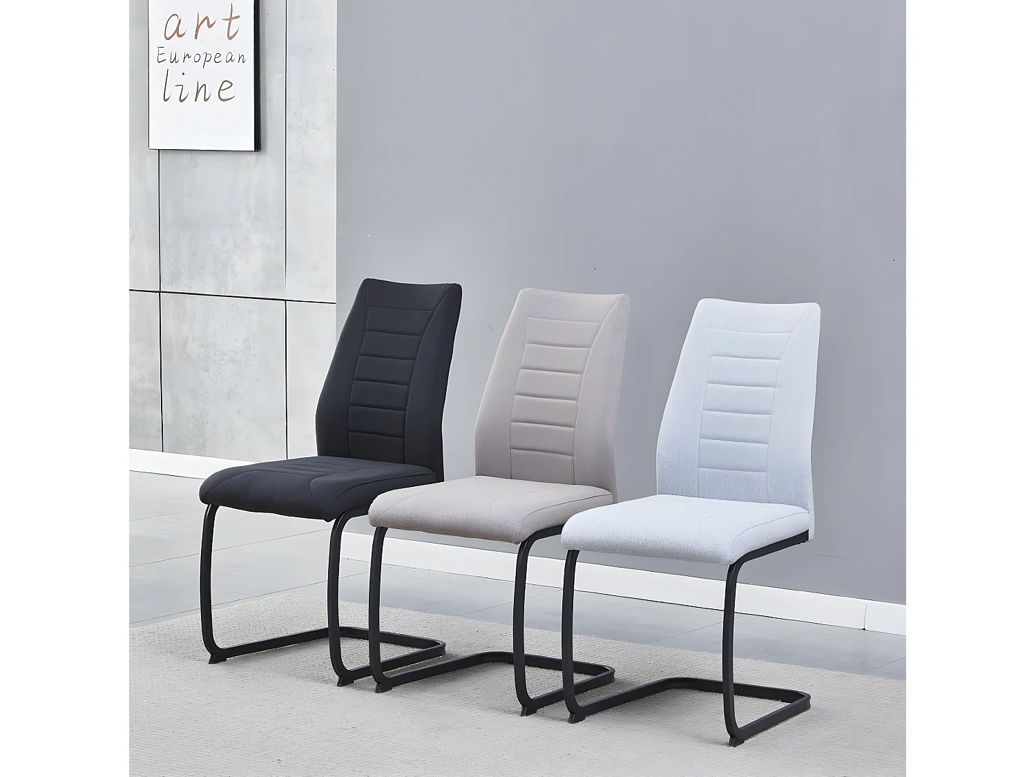 Esszimmerstuhl 4er-Set - Stoff - grau - MINIA