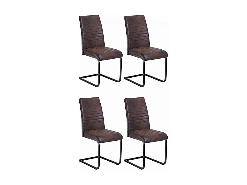 Lot de 4 chaises de salle à manger - tissu et métal noir - marron - TIBER