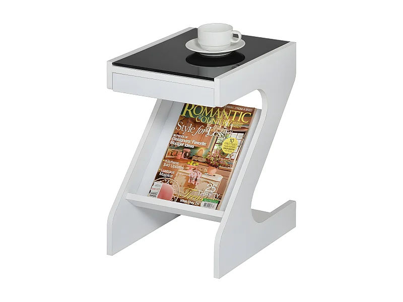 Stolik kawowy - MDF i szkło - biały - LARO