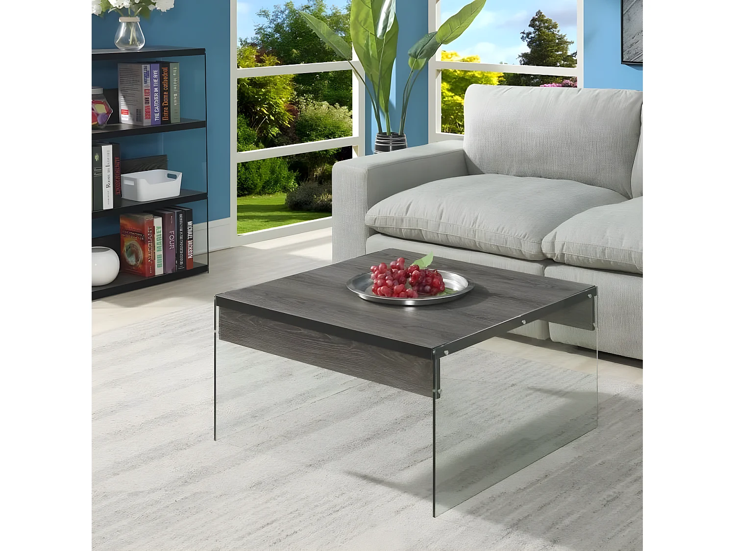 Table basse - MDF et verre - gris - KELTON