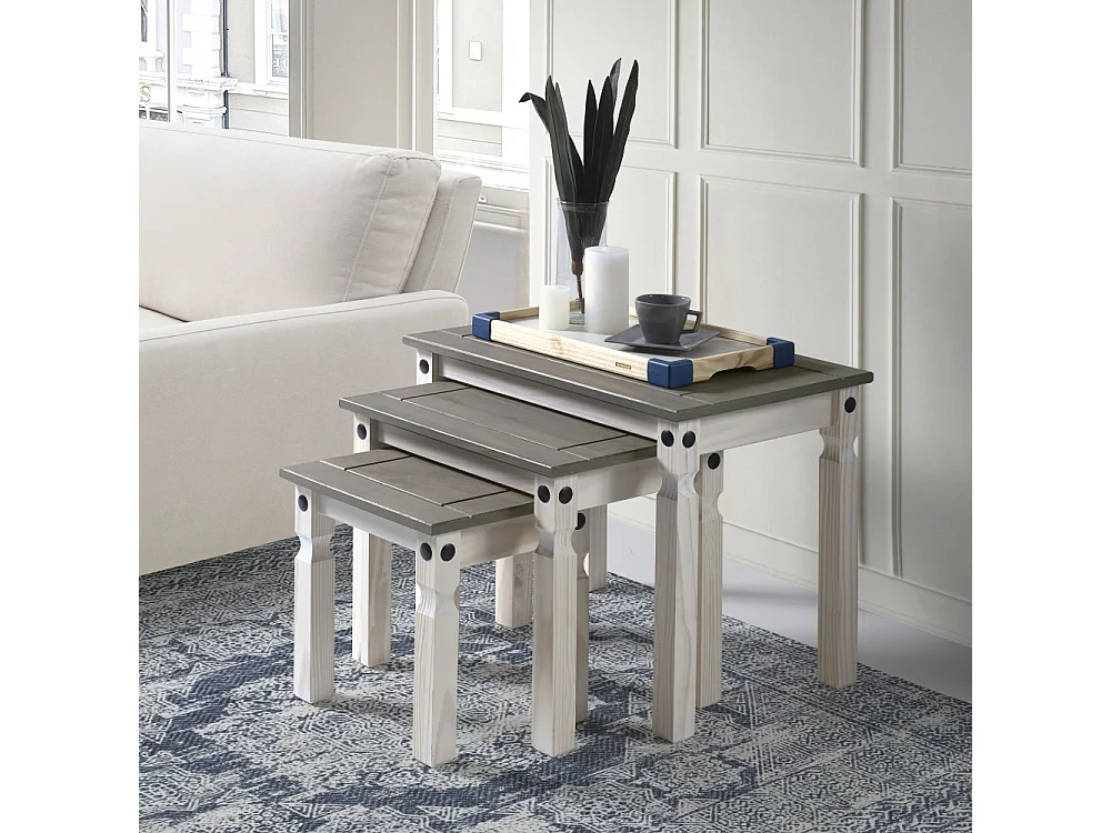 Zestaw stolików kawowych 3 szt. - drewno - sosna - MARIANA