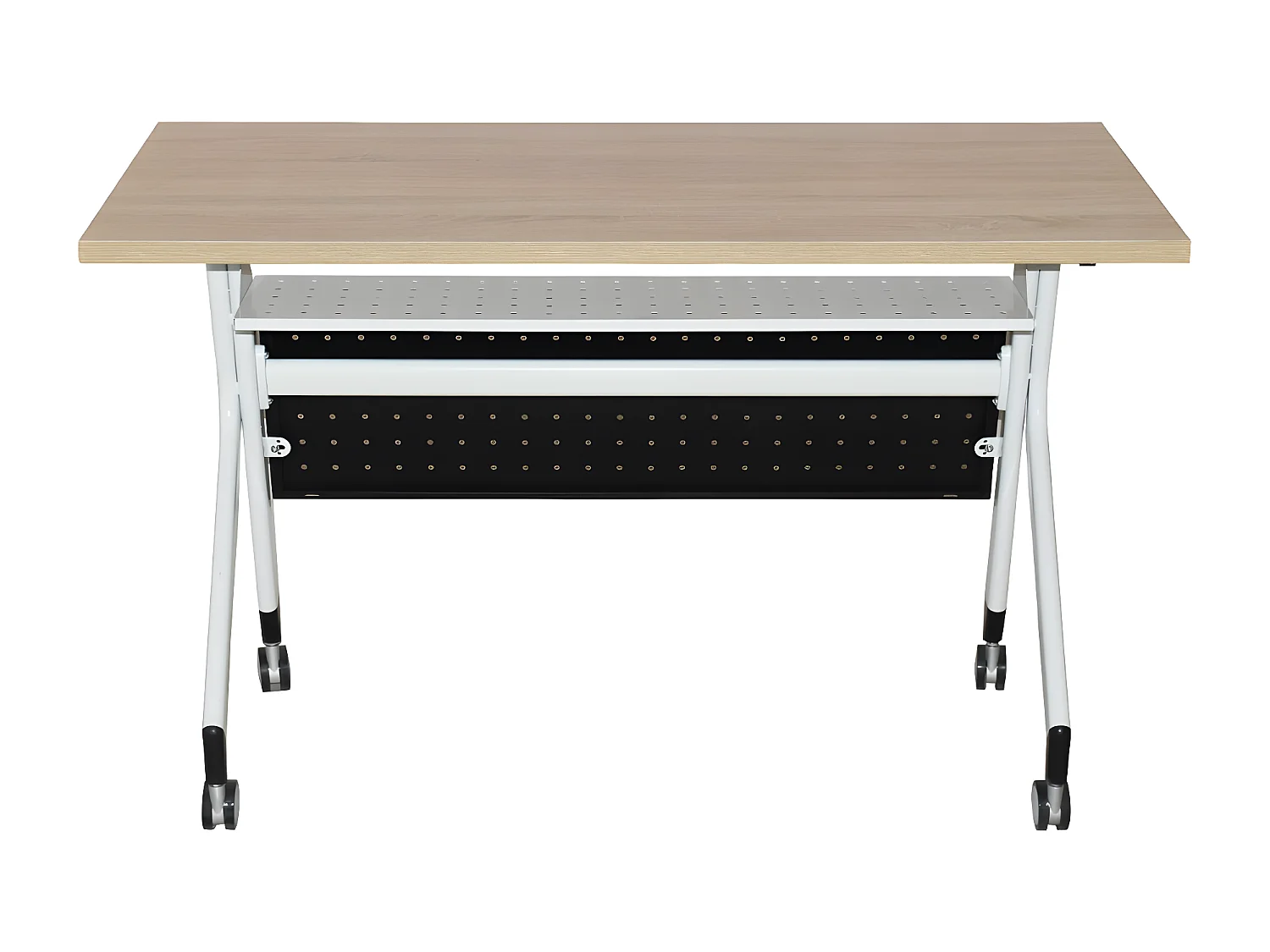 Bureau à roulettes - plateau inclinable - chêne et blanc - MARCO