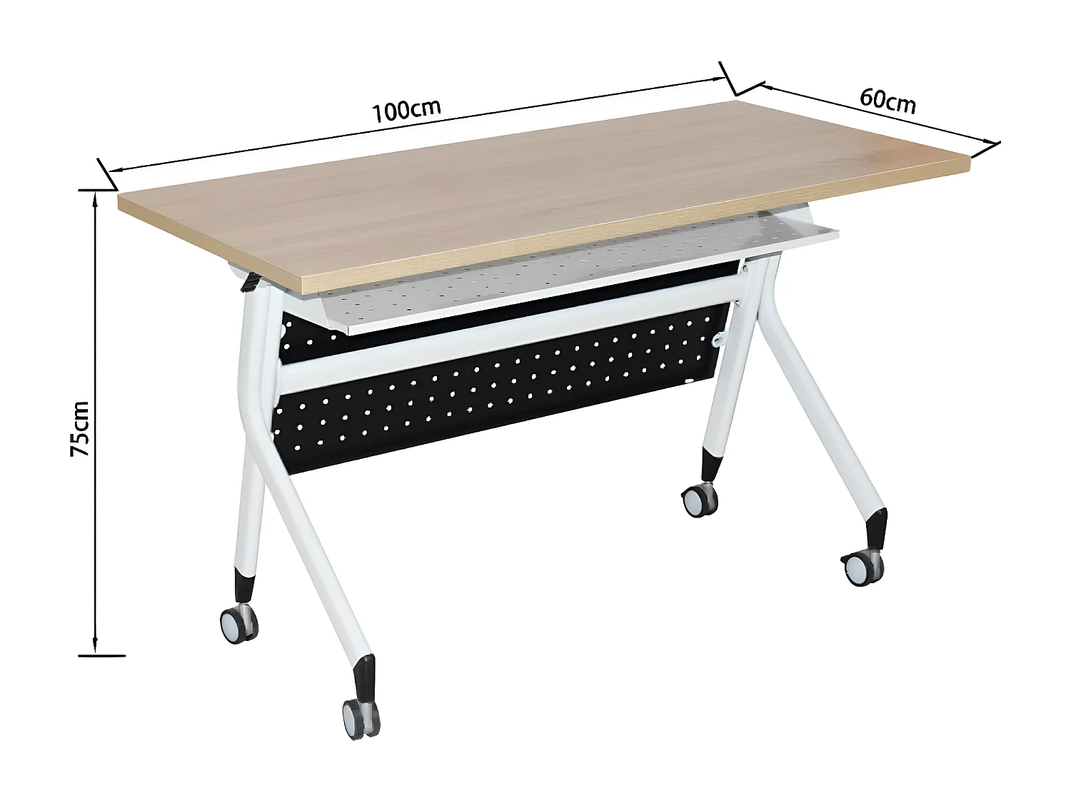 Bureau à roulettes - plateau inclinable - chêne et blanc - MARCO