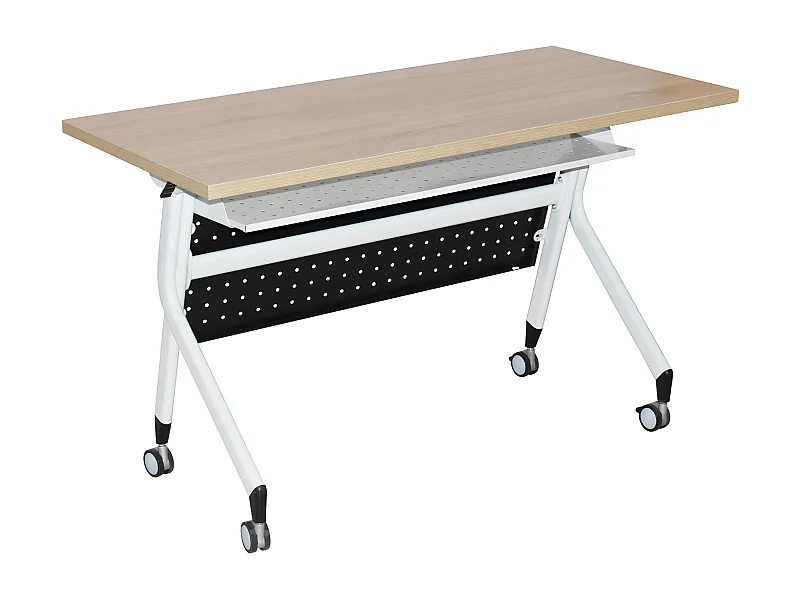 Bureau met wielen - kantelbaar tafelblad - eiken & wit - MARCO