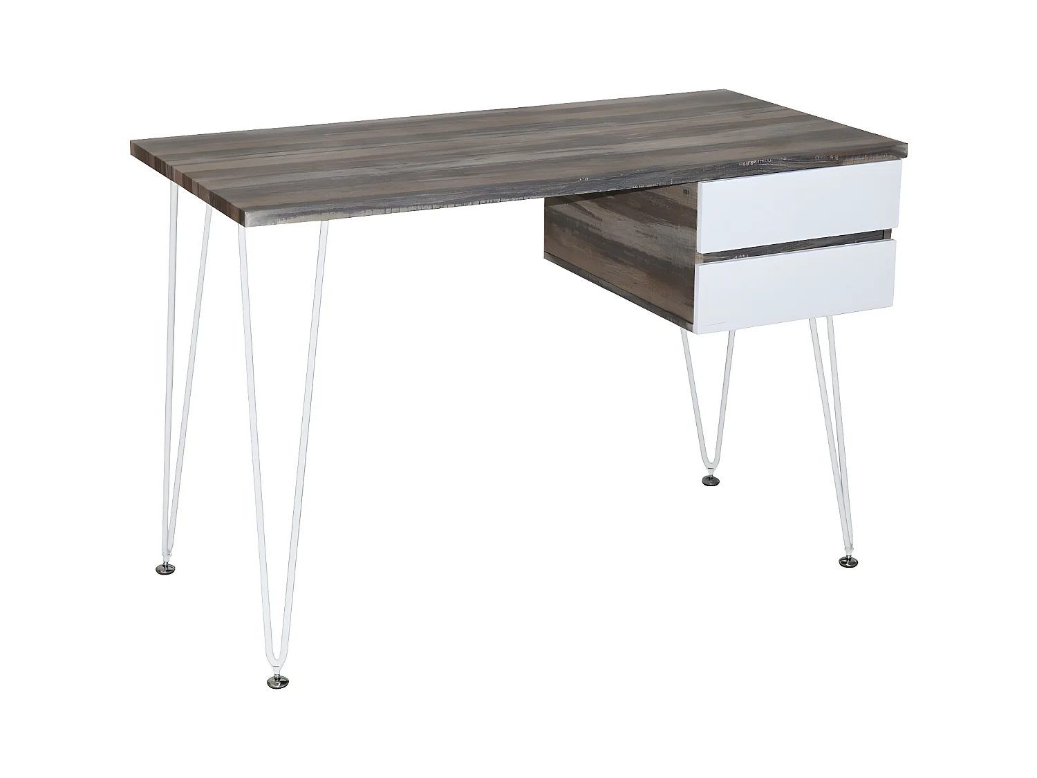 Bureau 2 tiroirs - aggloméré - noyer et blanc - TARAN