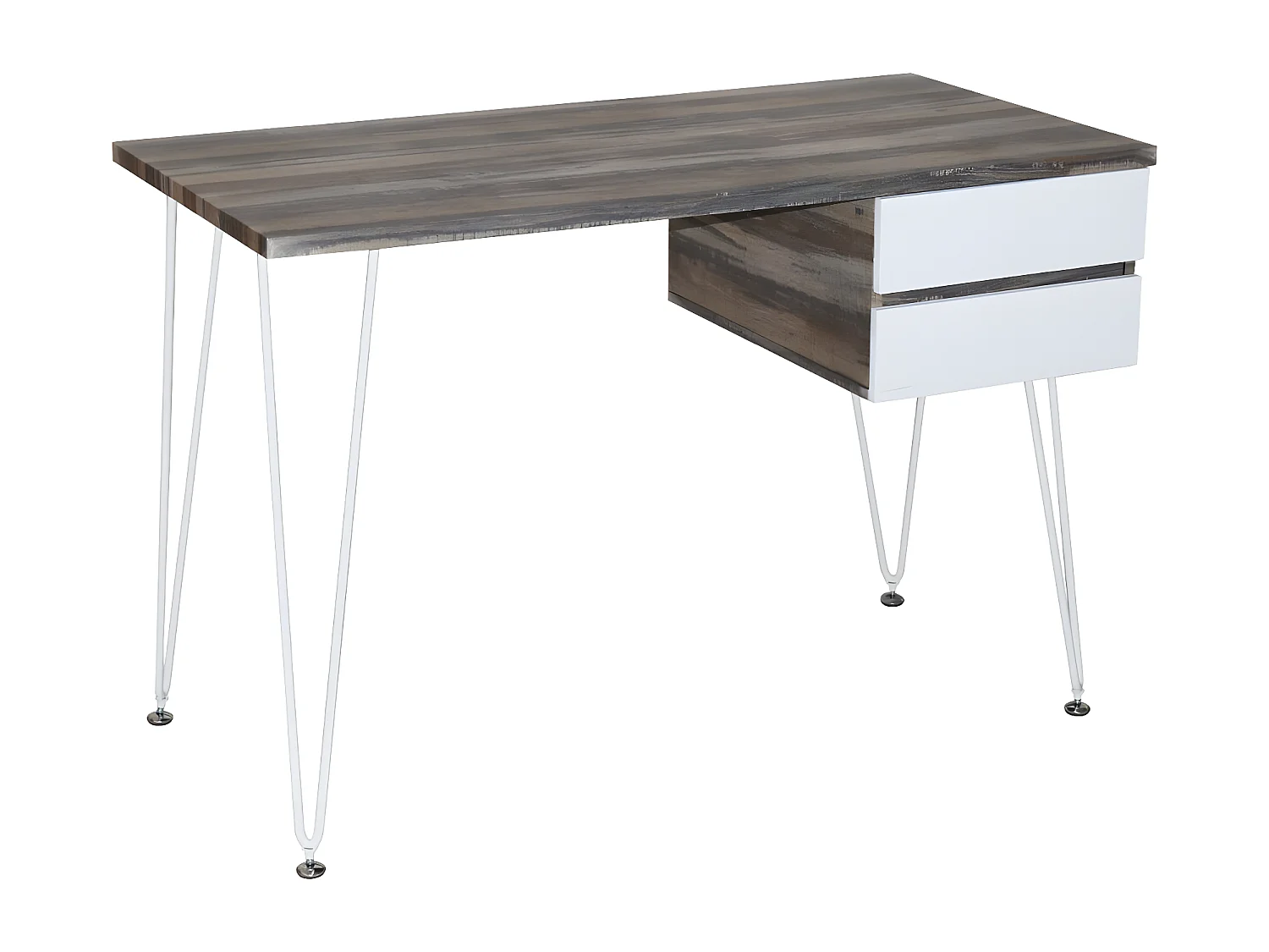 Bureau 2 tiroirs - aggloméré - noyer et blanc - TARAN