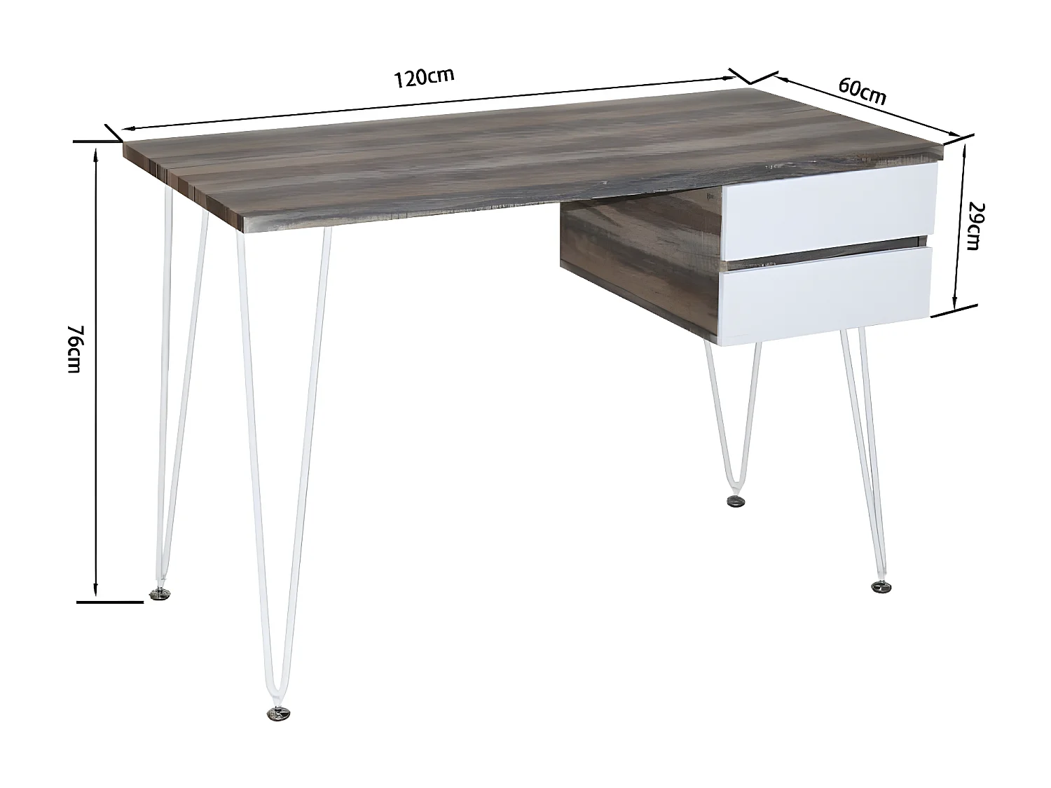 Bureau 2 tiroirs - aggloméré - noyer et blanc - TARAN