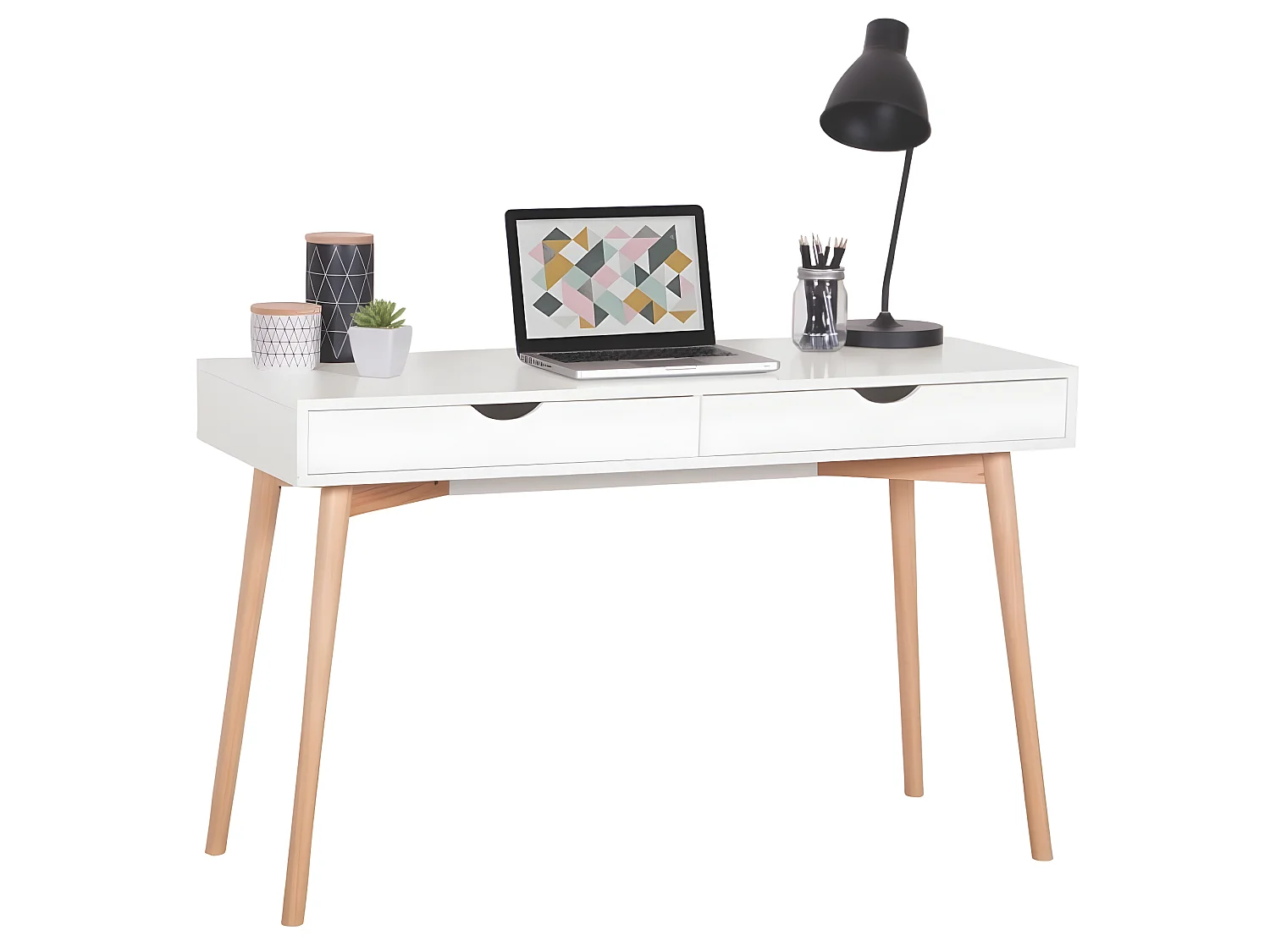 Schreibtisch mit 2 Schubladen - MDF - weiß - SKANDI