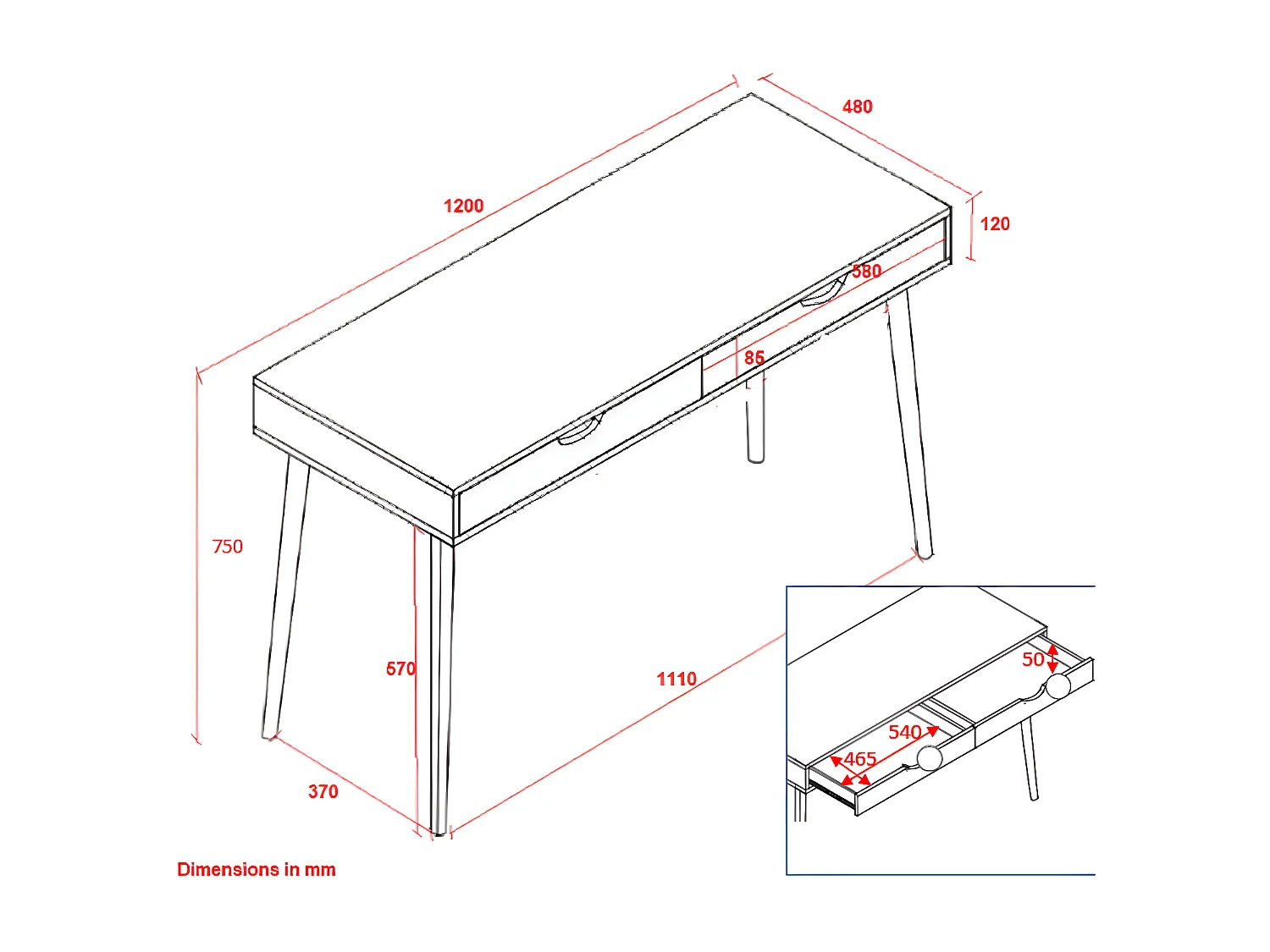 Schreibtisch mit 2 Schubladen - MDF - weiß - SKANDI