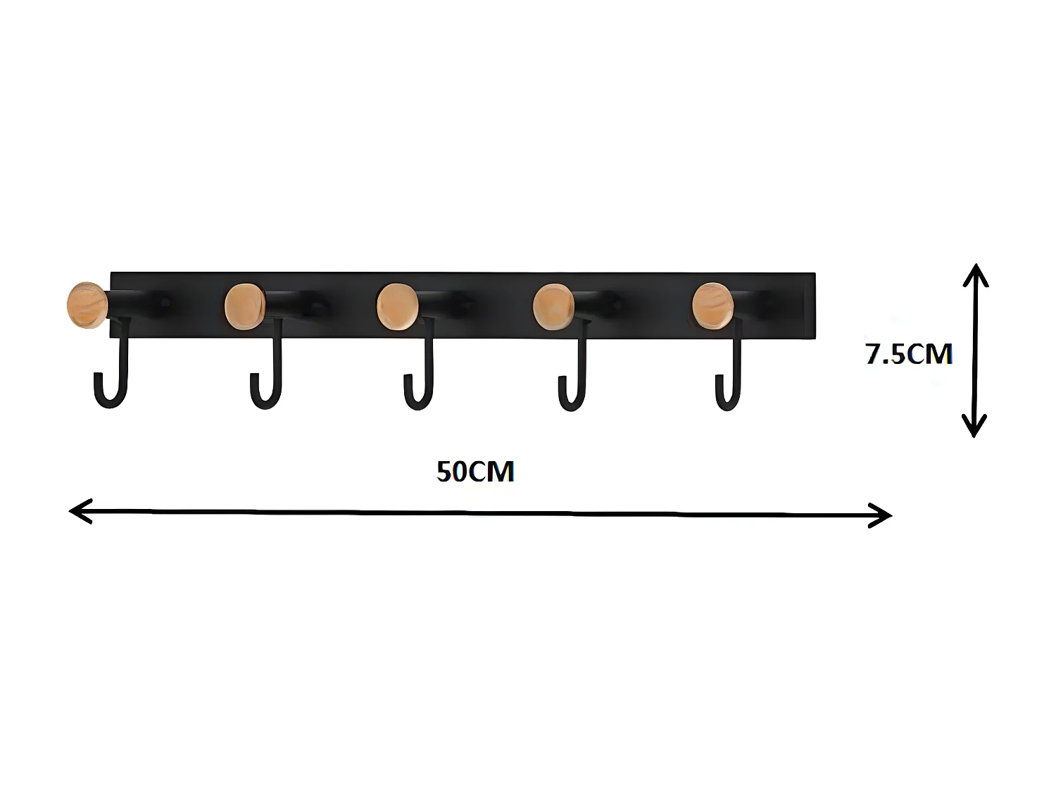 Wandgarderobe mit 5 haken - Metall - schwarz - VEDIA