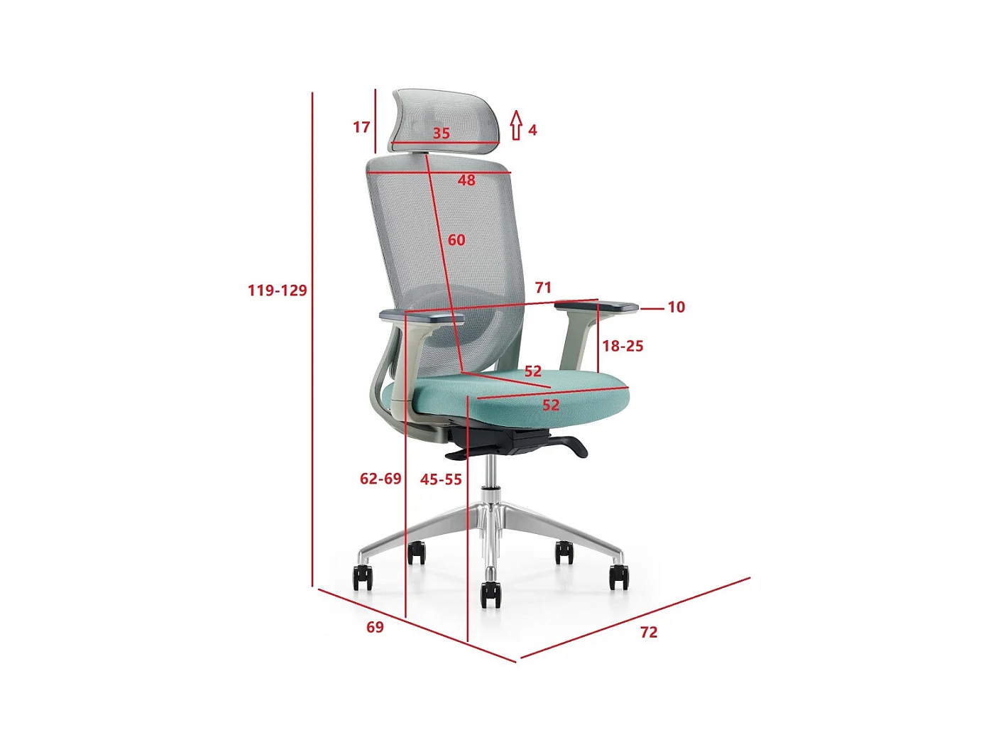 Chaise de bureau réglable en hauteur - tissu - gris et vert - SINEM