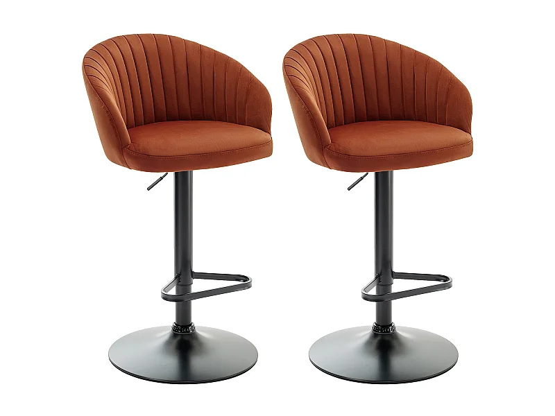 Lot de 2 tabourets de bar en velours et métal noir - Hauteur réglable - Terracotta - DORALIZ