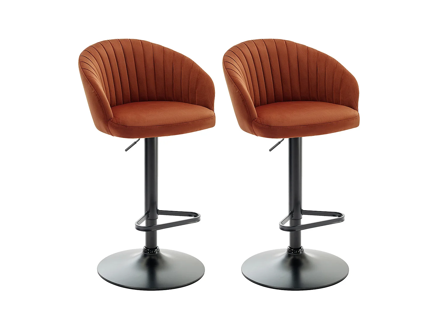 Barhocker 2er-Set höhenverstellbar - Samt & schwarzes Metall - Terracotta - DORALIZ