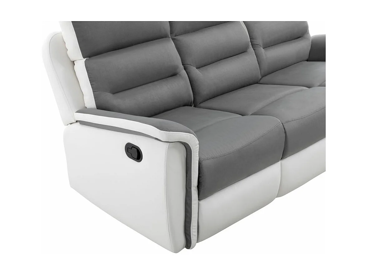 Canapé relax 3 places et 1 fauteuil Léon'en PU Blanc et MF Gris - Loungitude