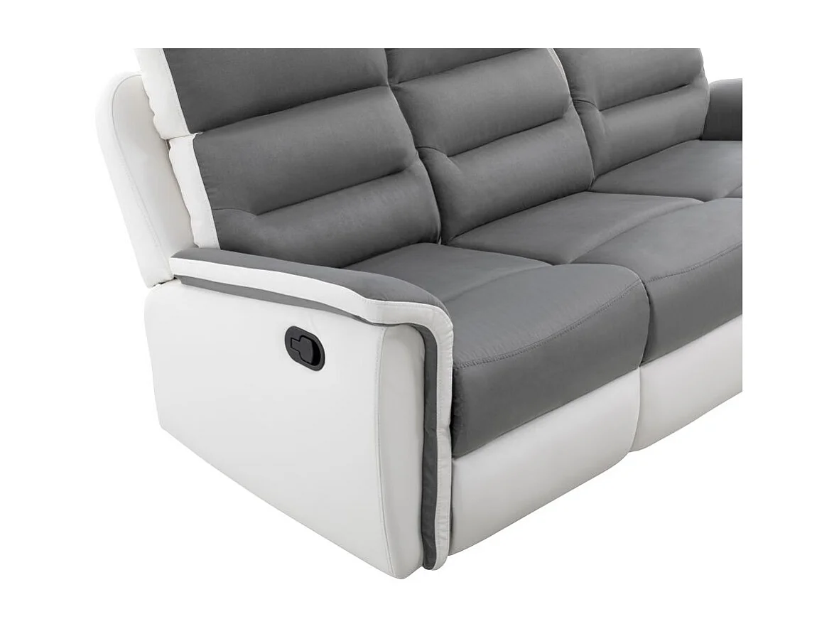 Canapé relax 3 places et 1 fauteuil Léon'en PU Blanc et MF Gris - Loungitude