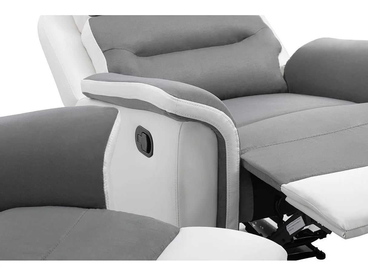 Canapé relax 3 places et 1 fauteuil Léon'en PU Blanc et MF Gris - Loungitude
