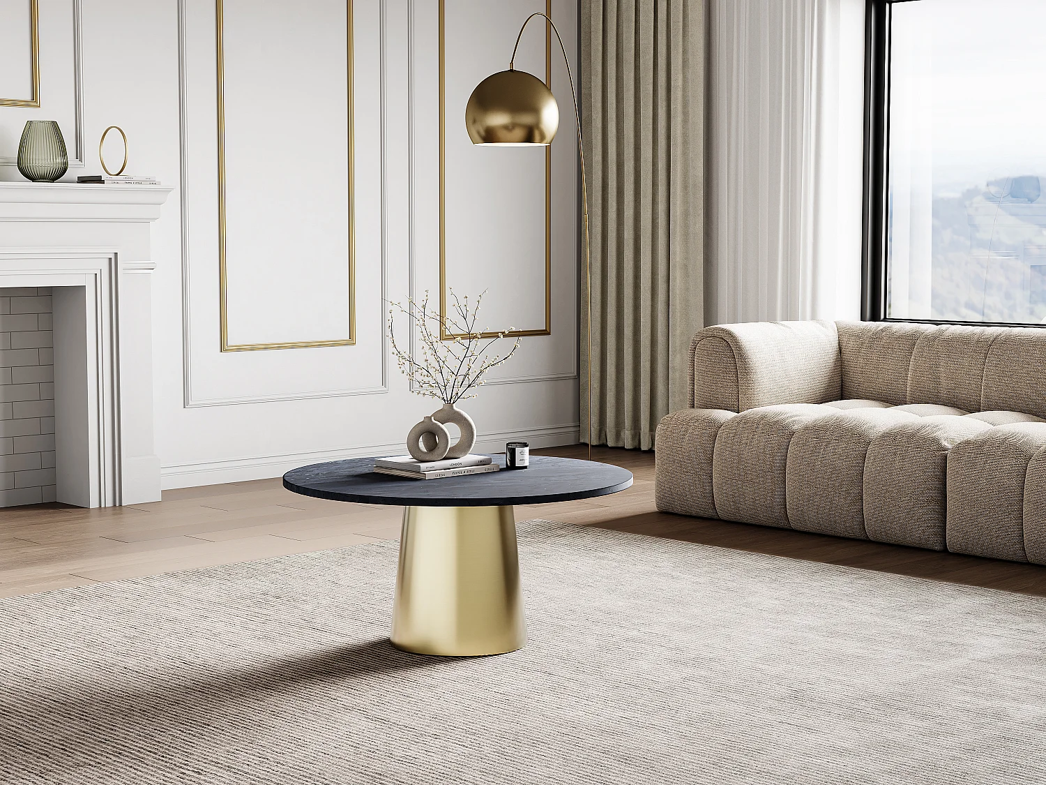 Table basse en marbre et métal - Noir et Doré - DESIORA