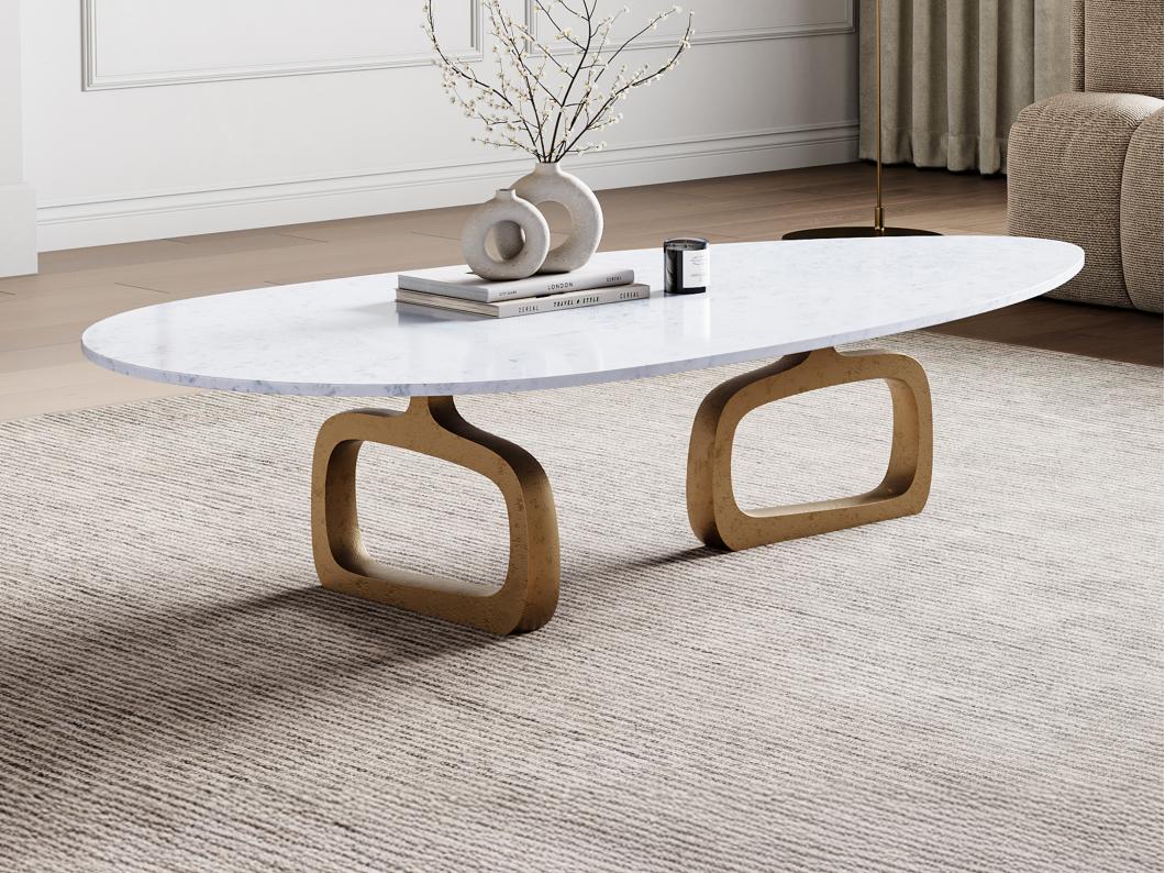 Table basse en marbre et métal - Blanc et Doré - AVIANA