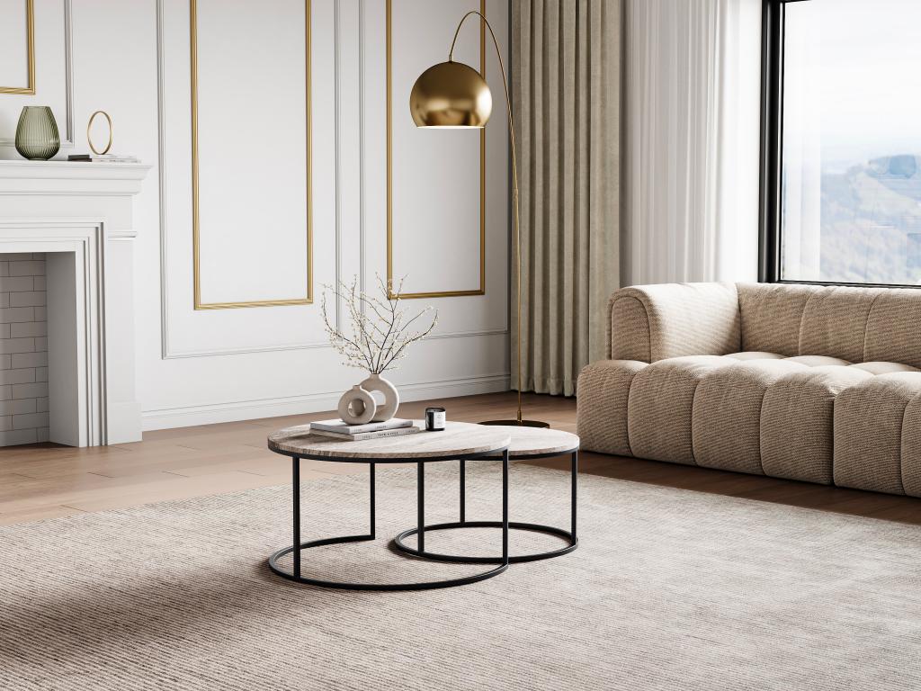 Couchtisch-Set - Marmor & Metall - Beige & Schwarz - MABELA günstig online kaufen
