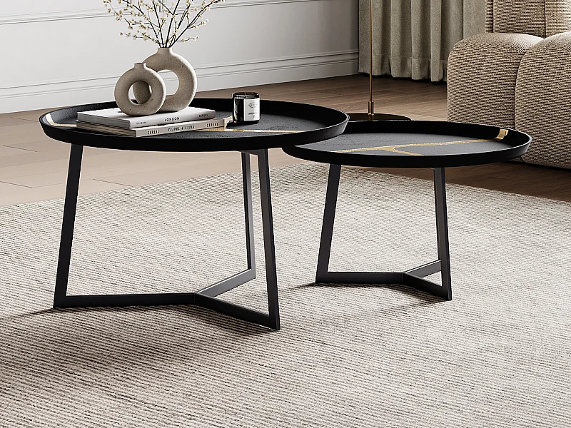 Tables basses gigognes en métal - Noir et Doré - ADALINA