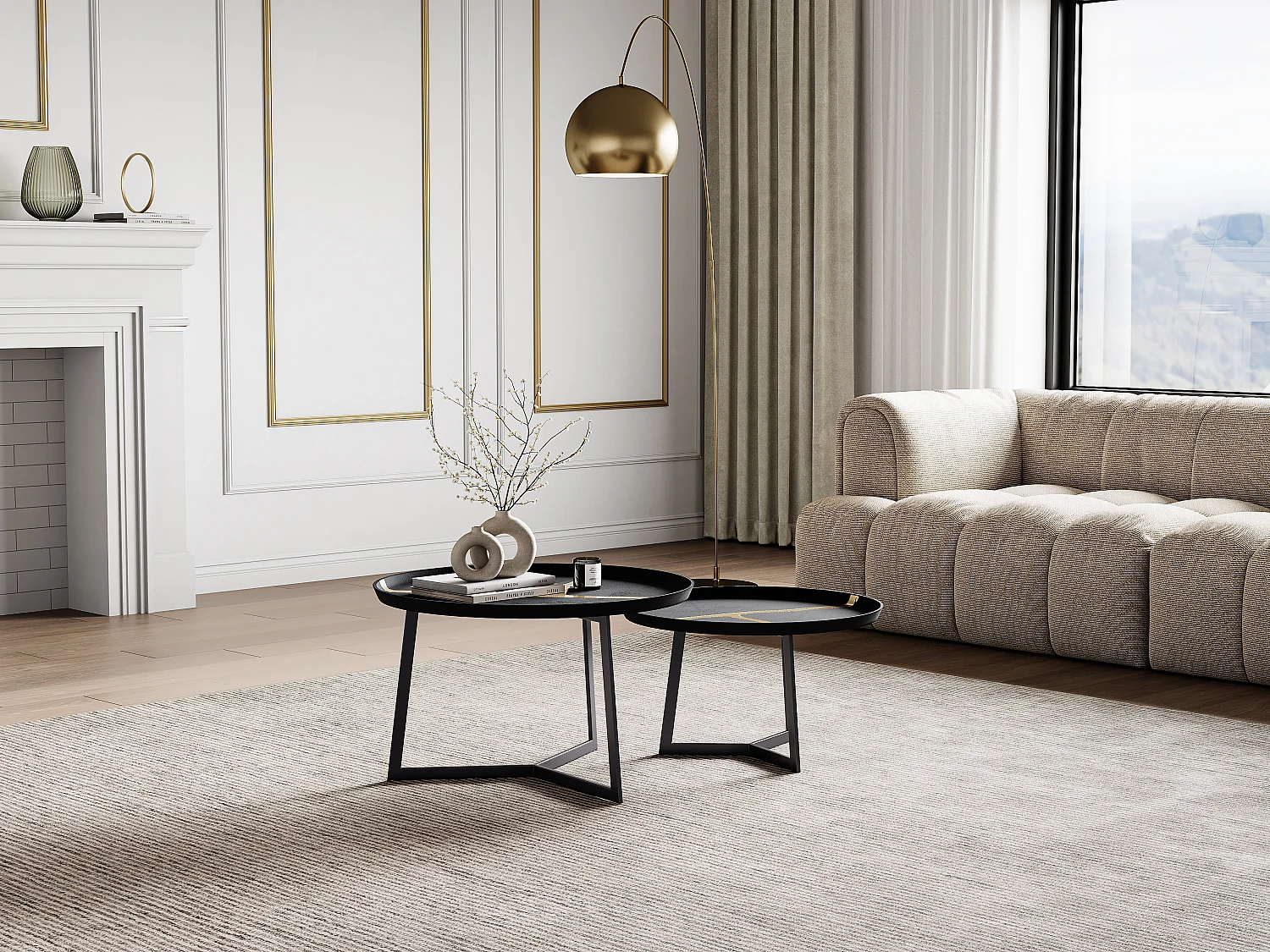 Tables basses gigognes en métal - Noir et Doré - ADALINA