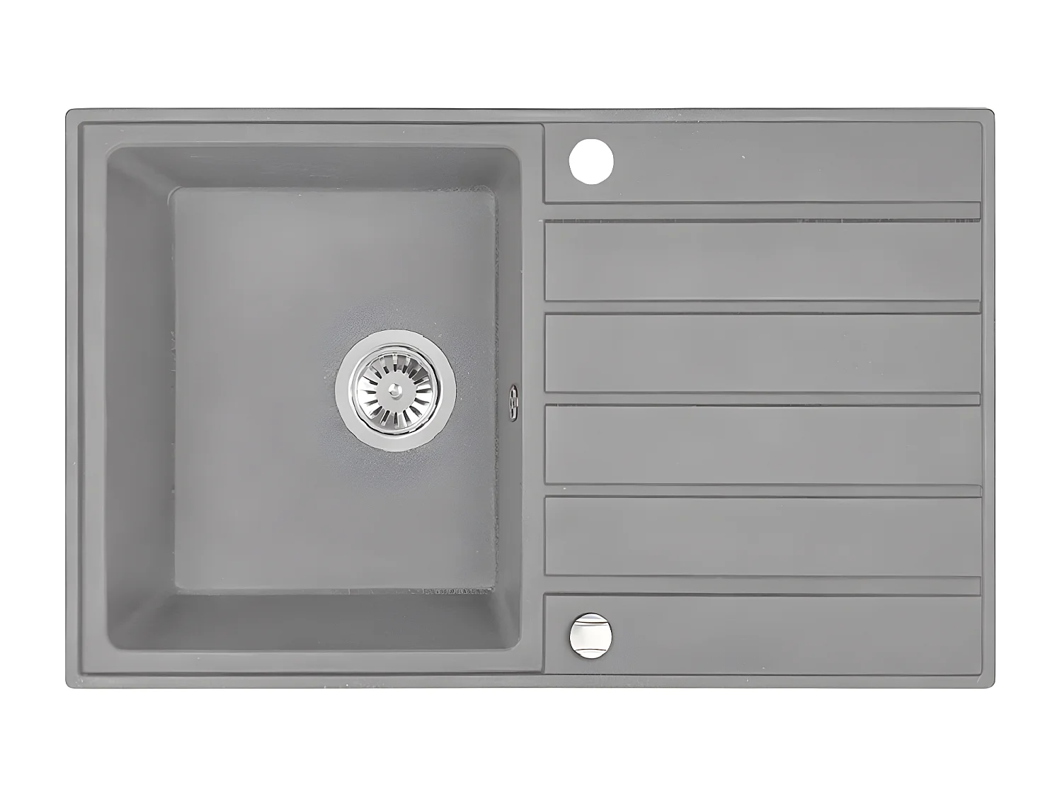 Evier de cuisine rond en granit gris MARGARITA, 1 bac avec égouttoir,49x79