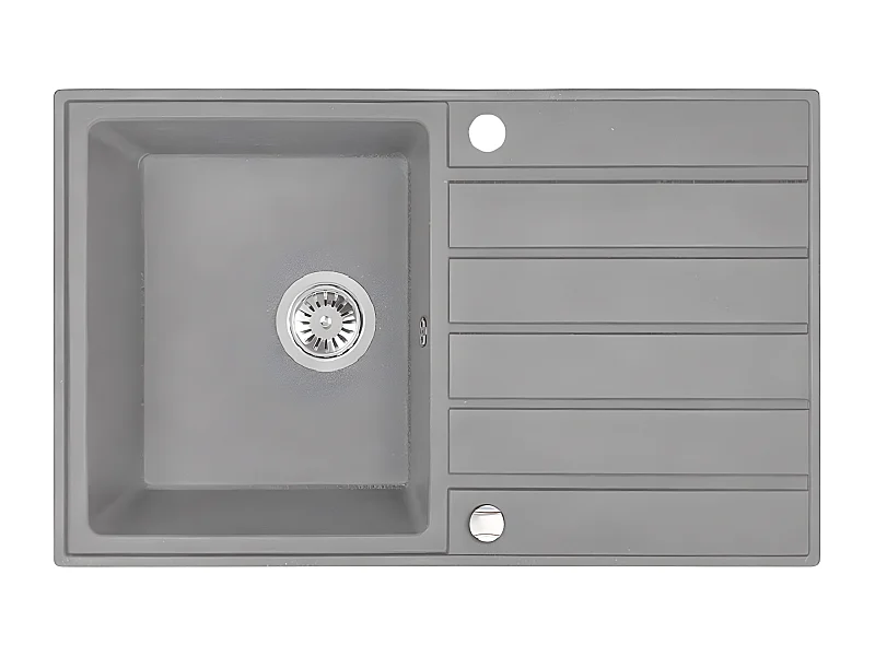 Evier de cuisine rond en granit gris MARGARITA, 1 bac avec égouttoir,49x79