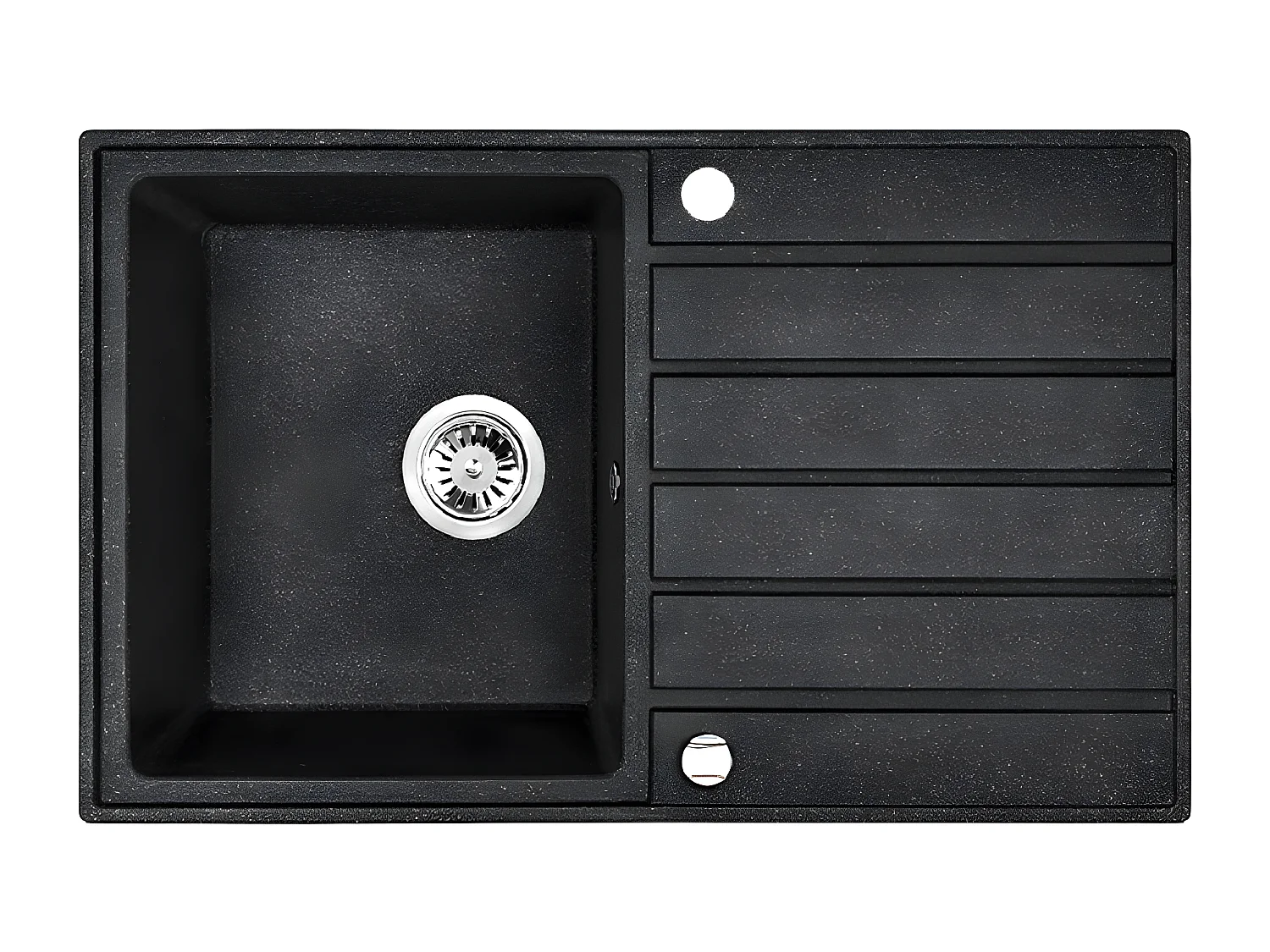 Evier de cuisine rond en granit noir MARGARITA, 1 bac avec égouttoir,49x79