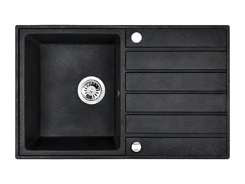 Evier de cuisine rond en granit noir MARGARITA, 1 bac avec égouttoir,49x79