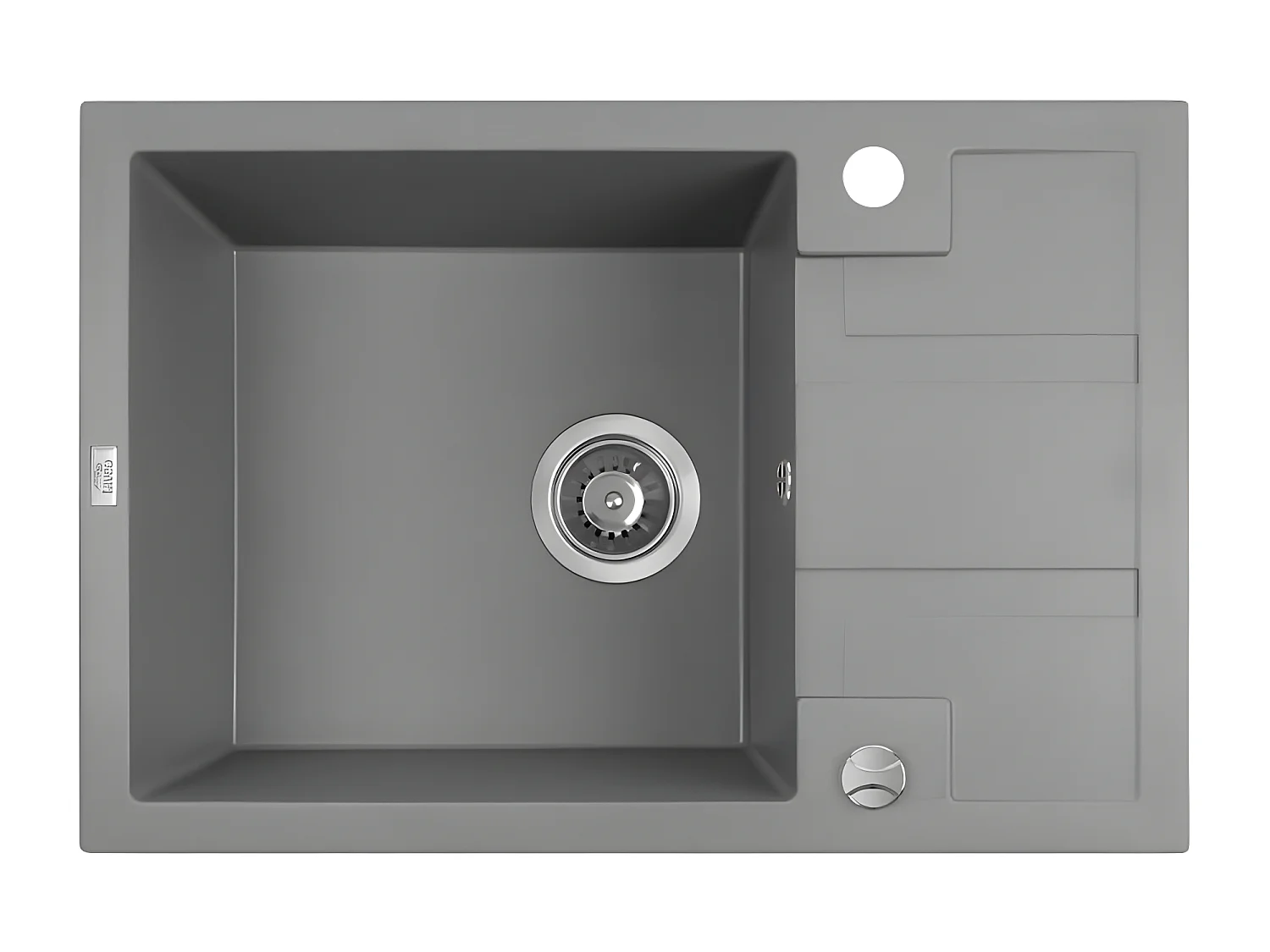 Evier de cuisine en granit gris BARBADOS, 1 bac avec égouttoir, 44x65